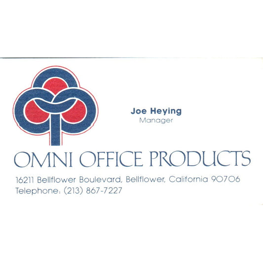 Joe Heying Omni Office Products Bellflower CA Vintage Business Card SE3-B5