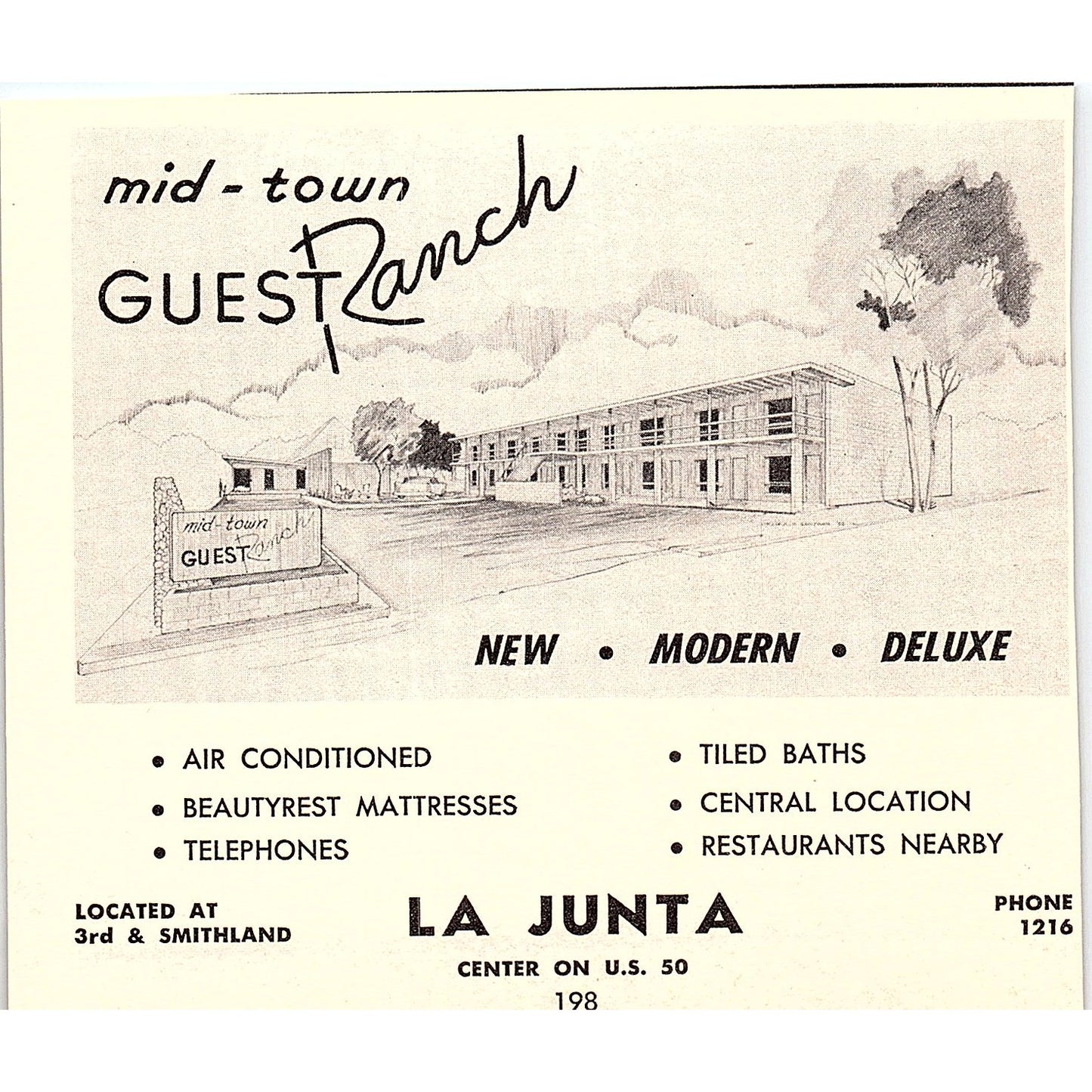 Bob's Western Motel Bob Menhennett, Mid-Town Guest Ranch La Junta 1958 Ad AG1-H2