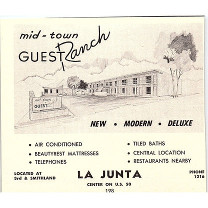 Bob's Western Motel Bob Menhennett, Mid-Town Guest Ranch La Junta 1958 Ad AG1-H2