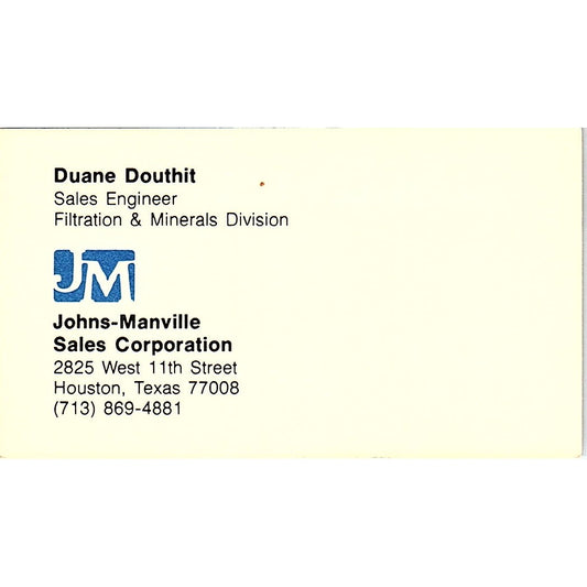 Johns-Manville Sales Corporation Duane Douthit Houston TX Business Card SB4-B5