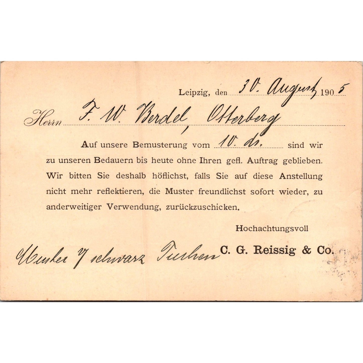 C.G. Resig & Co Leipzig-Berlin 1905 German Reich Postcard TE2-GRP