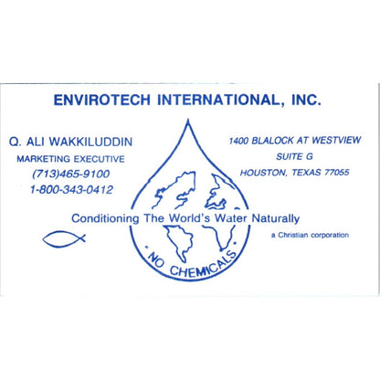 Q. Ali Wakkiluddin Envirotech International Houston Vintage Business Card SE3-B6