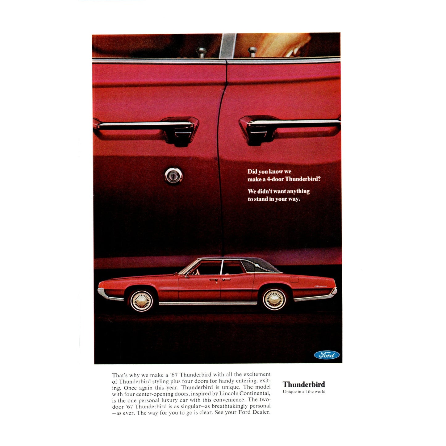 Red 4-Door Ford Thunderbird Automobile Car - Vintage Magazine Ad D20