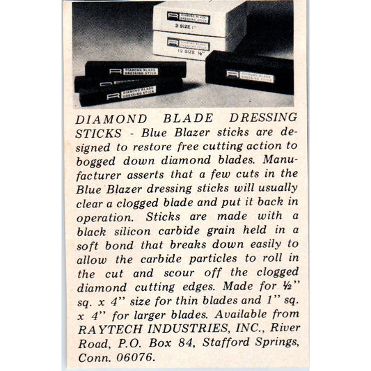 Raytech Industries Diamond Blade Dressing Sticks Stafford Springs 1971 Ad AD8-R9