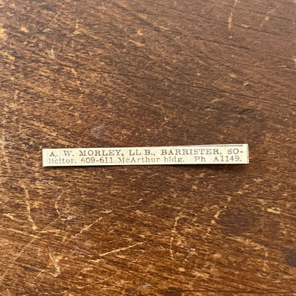AW. Morley LL.B. Barrister McArthur Building Winnipeg 1920 Ad AG2-S10