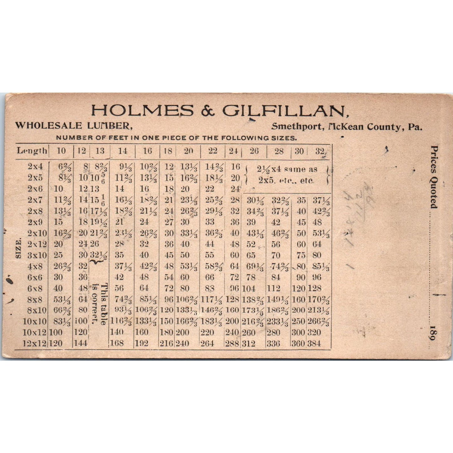 1890s Holme's & Gilfillan Lumber Trade Card Smethport McKean County PA AE6