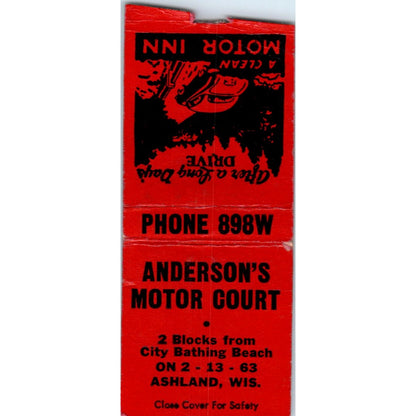 Anderson's Motor Court Ashland WI Vintage Matchbook Cover SD2-Y15