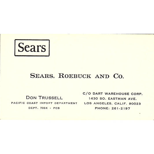 Sears Roebuck And Co. Don Trussell Los Angeles CA Vintage Business Card SB4-B8