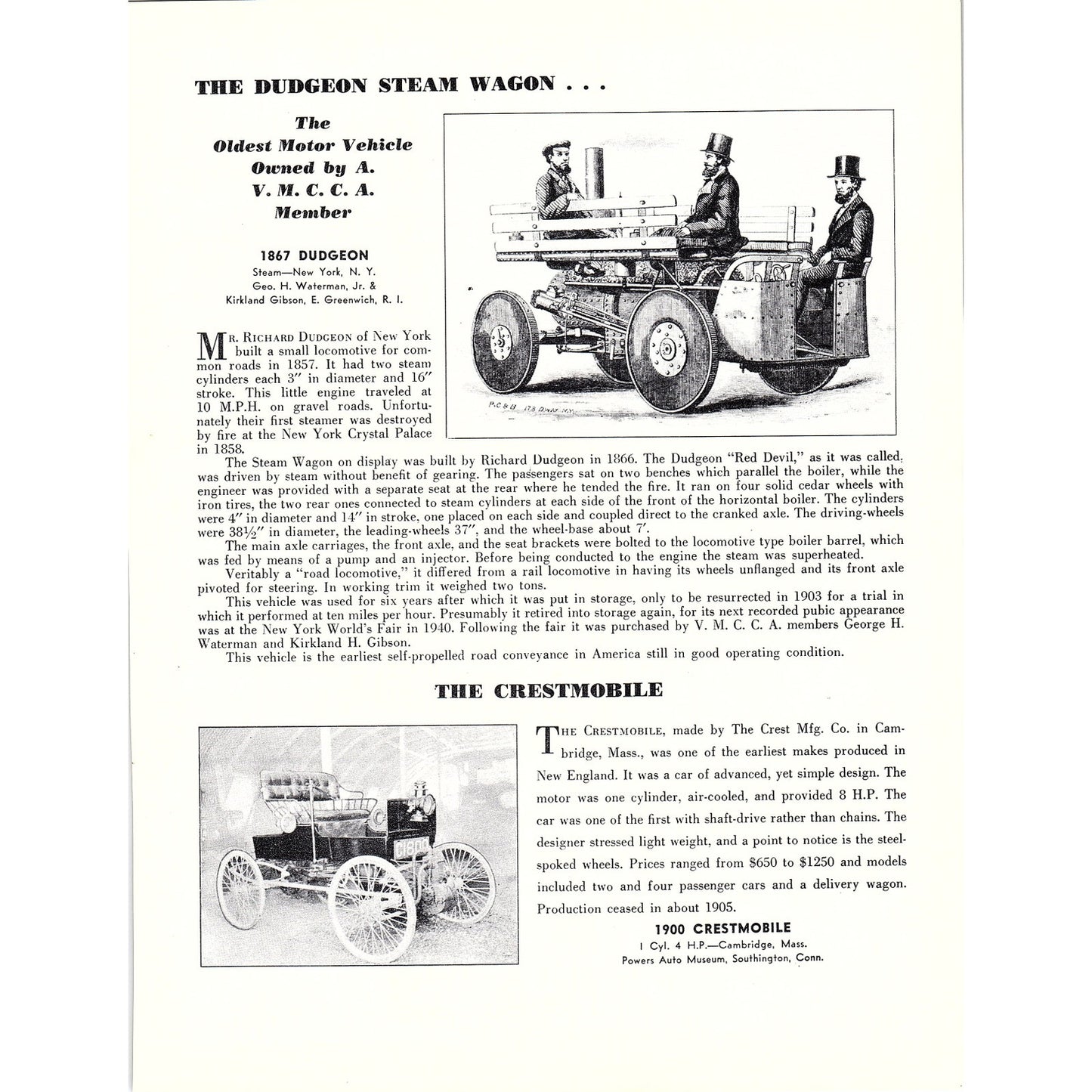 The Dudgeon Steam Wagon Richard Dudgeon New York Crestmobile 1950 Ad V14-7