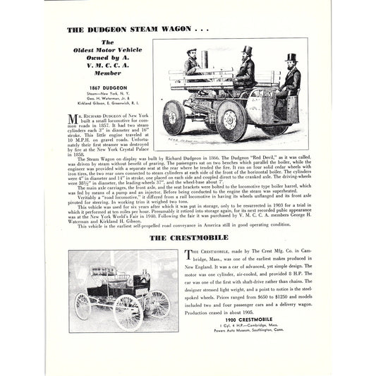 The Dudgeon Steam Wagon Richard Dudgeon New York Crestmobile 1950 Ad V14-7