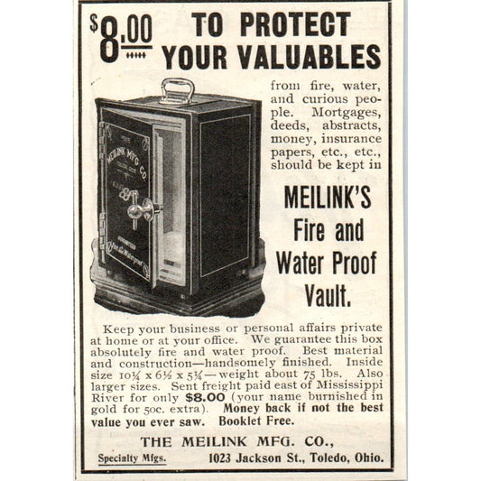 The Meilink Mfg Co Fire & Waterproof Vault Toledo OH c1905 Advertisement AE7-A2
