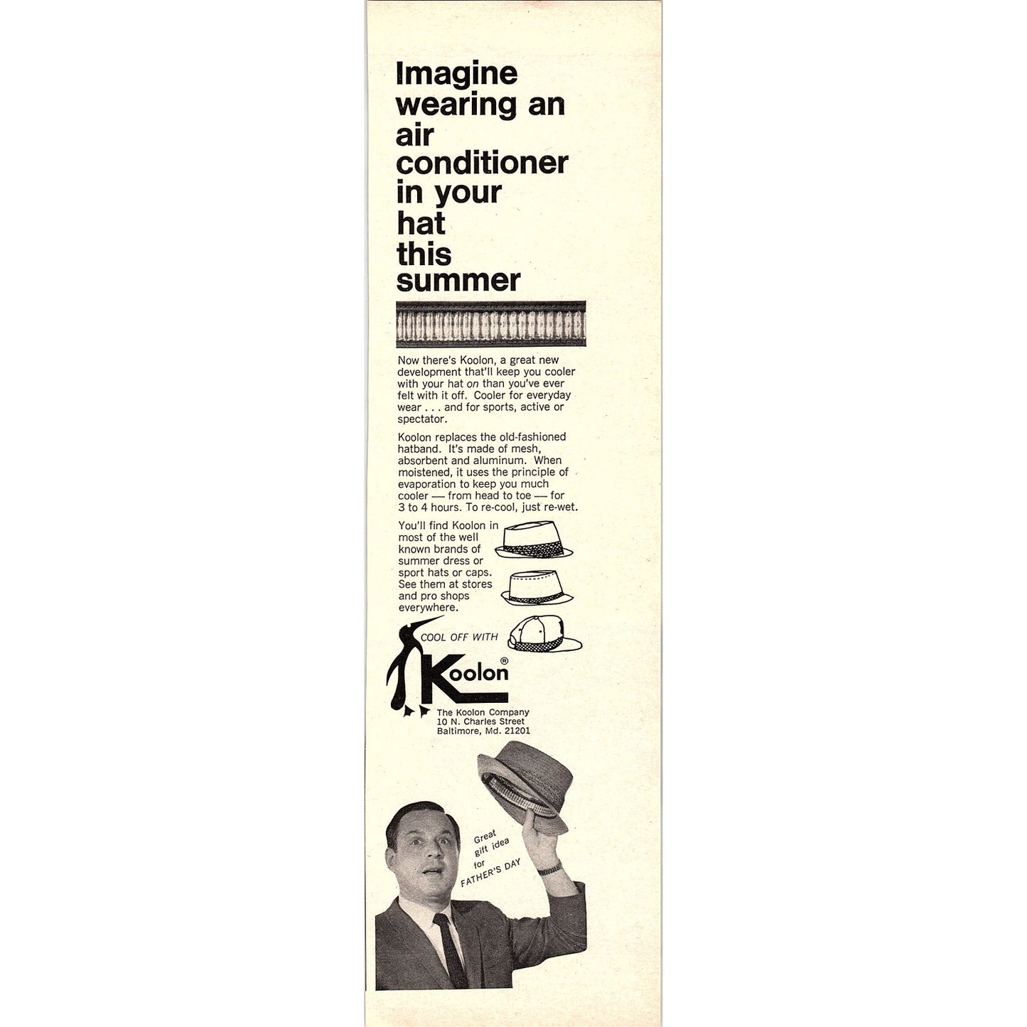 Air Conditioner Hats - The Koolon Company Baltimore MD 1967 Ad AG2-1