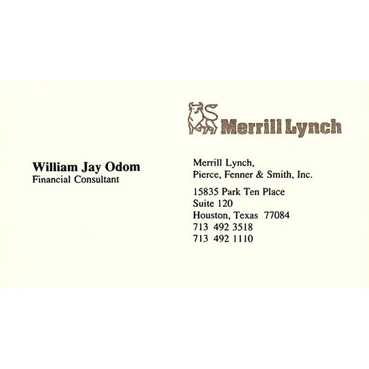 William Jay Odom Merrill Lynch Houston Vintage Business Card SD9-B7