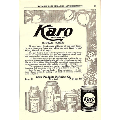 Karo Crystal White Corn Products Refining Co NY 1916 Ad AF6-10