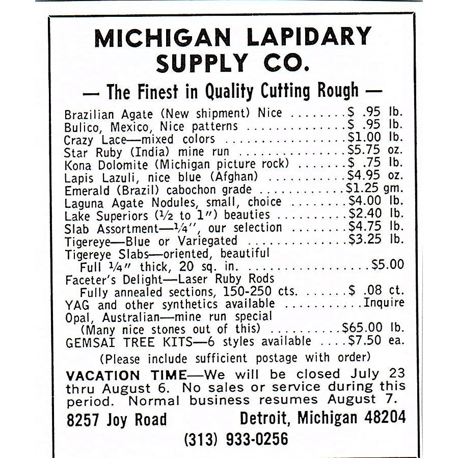 Reo N Pickens Jr Choice Minerals Waukegan IL 1972 Ad AF8-M1