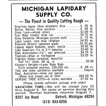 Reo N Pickens Jr Choice Minerals Waukegan IL 1972 Ad AF8-M1