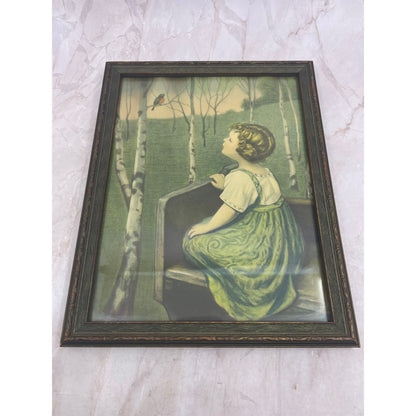 Framed Vintage Antique “Spring Song” Simon Glucklich Litho Print