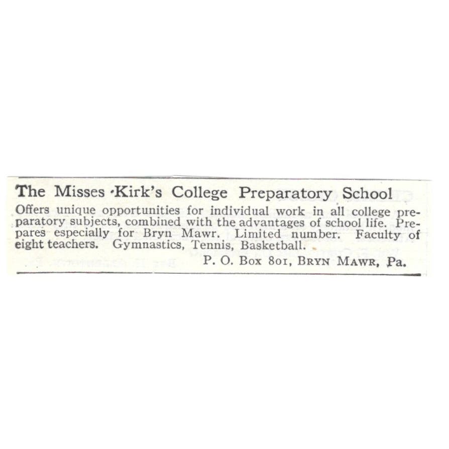 Misses Kirk's College Prep School Bryn Mawr PA c1918 Advertisement AE5-SA9