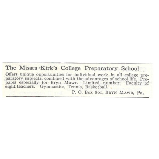 Misses Kirk's College Prep School Bryn Mawr PA c1918 Advertisement AE5-SA9