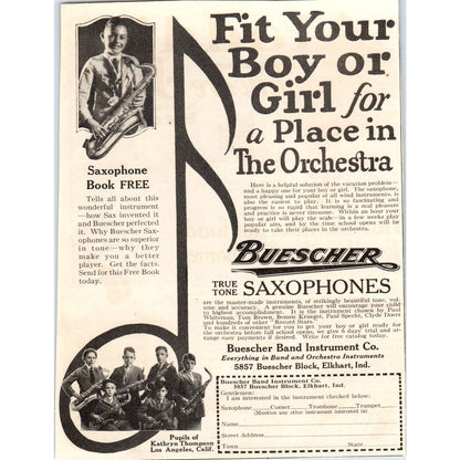 Buescher True Tone Saxophones Elkhart IN 1924 Magazine Ad AF7-LJ1