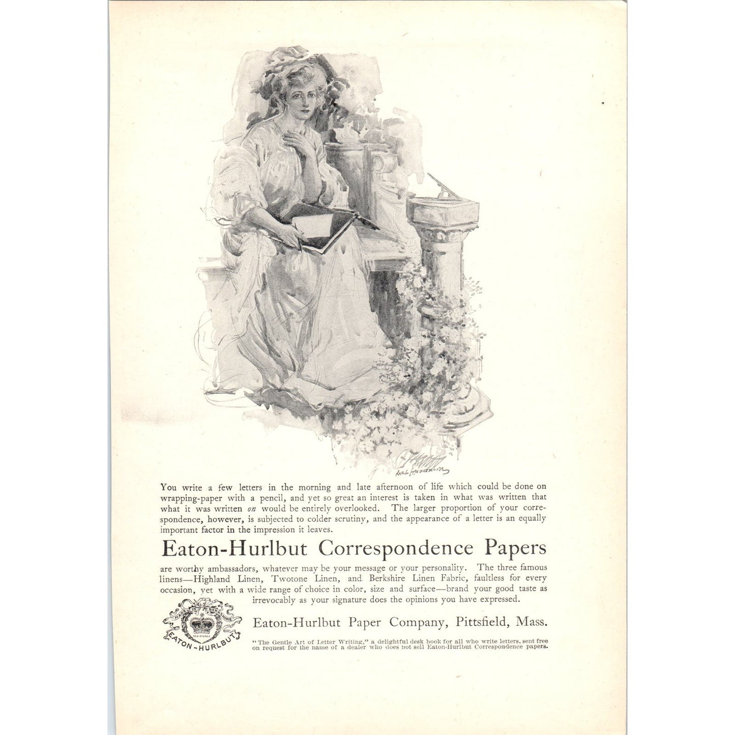 Correspondence Papers Eaton-Hurlbut Paper Co Pittsfield c1905 Victorian Ad D13