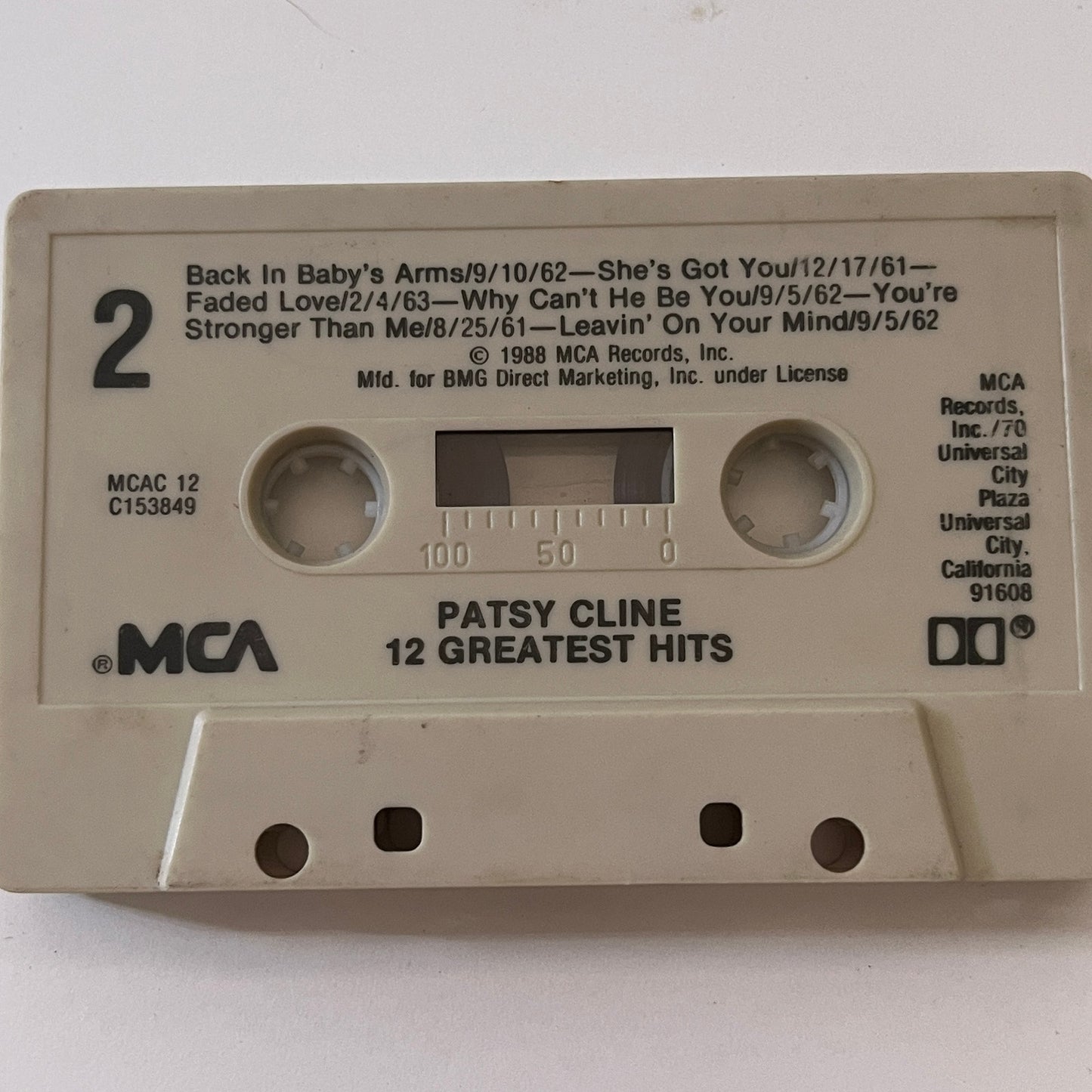 Patsy Cline 12 Greatest Hits Cassette Tape TB6-OT2