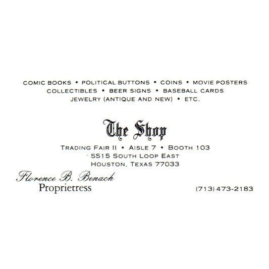 Vintage The Shop Florence B. Benach Comic Books Houston TX Business Card SF3-B1