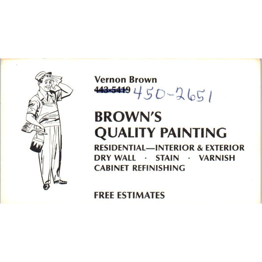Vernon Brown Quality Painting Houston TX Vintage Business Card SD8-B14