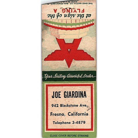 Joe Giardina Fresno CA Flying A Vintage Matchbook Cover SC7-Y6
