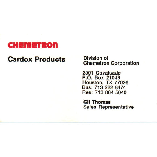 Gil Thomas Chemetron Cardox Products Houston Vintage Business Card SE3-B10