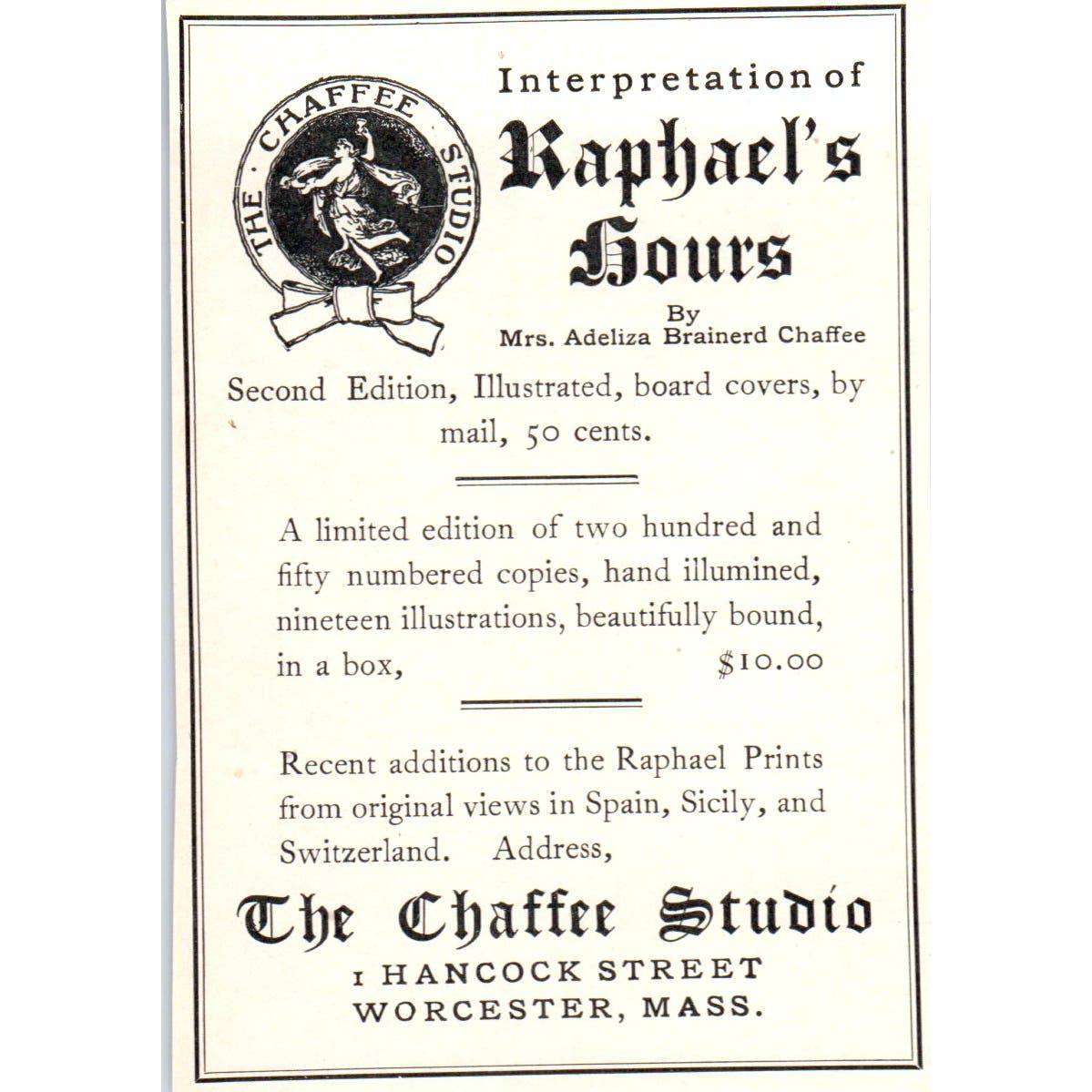 The Chaffee Studio Books Worcester MA c1905 Victorian Ad AE9-MA5
