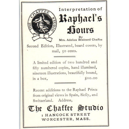 The Chaffee Studio Books Worcester MA c1905 Victorian Ad AE9-MA5