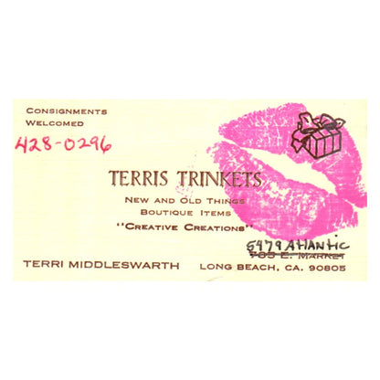 Terris Trinkets Terri Middleswarth Long Beach CA Vintage Business Card SF3-B1