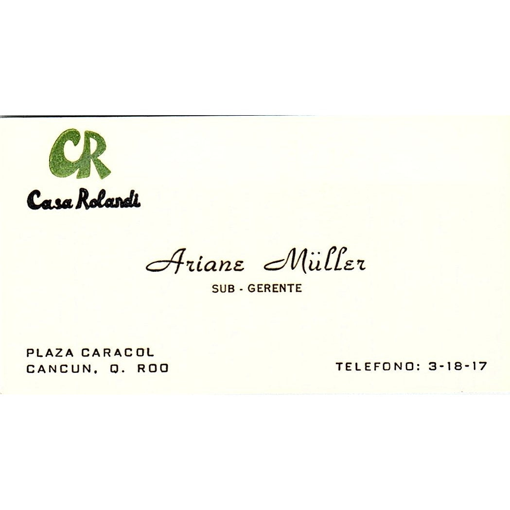 Ariane Müller Casa Rolandi Plaza Caracol Cancun Vintage Business Card SC9-B5