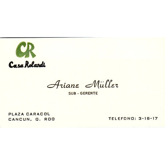 Ariane Müller Casa Rolandi Plaza Caracol Cancun Vintage Business Card SC9-B5