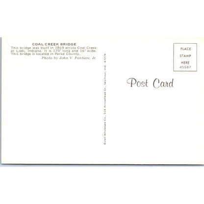 Coal Creek Bridge Parke County IN Vintage Covered Bridge Postcard PD6