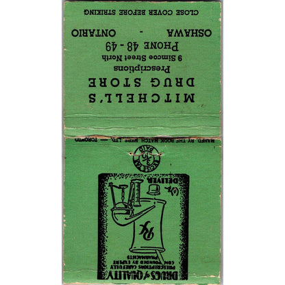 Mitchell's Drug Store Oshawa Ontario Advertising Matchbook Cover MM10-1