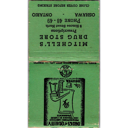 Mitchell's Drug Store Oshawa Ontario Advertising Matchbook Cover MM10-1