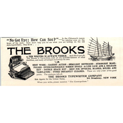 The Brooks Typewriter Company NY c1905 Original Magazine Advertisement AE7-A3
