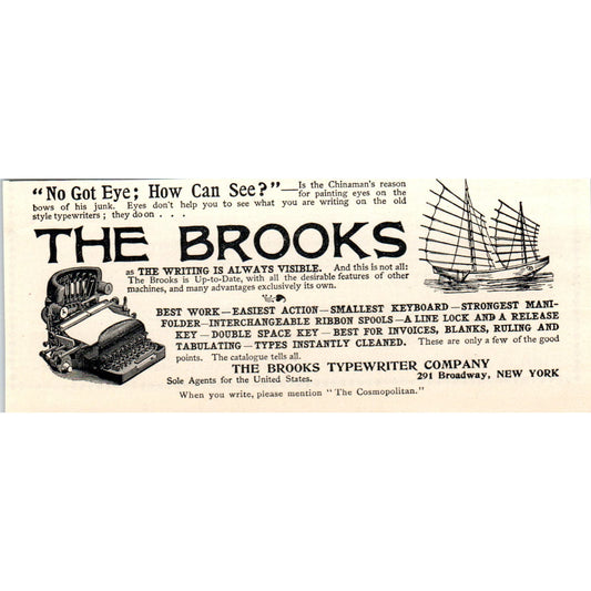 The Brooks Typewriter Company NY c1905 Original Magazine Advertisement AE7-A3