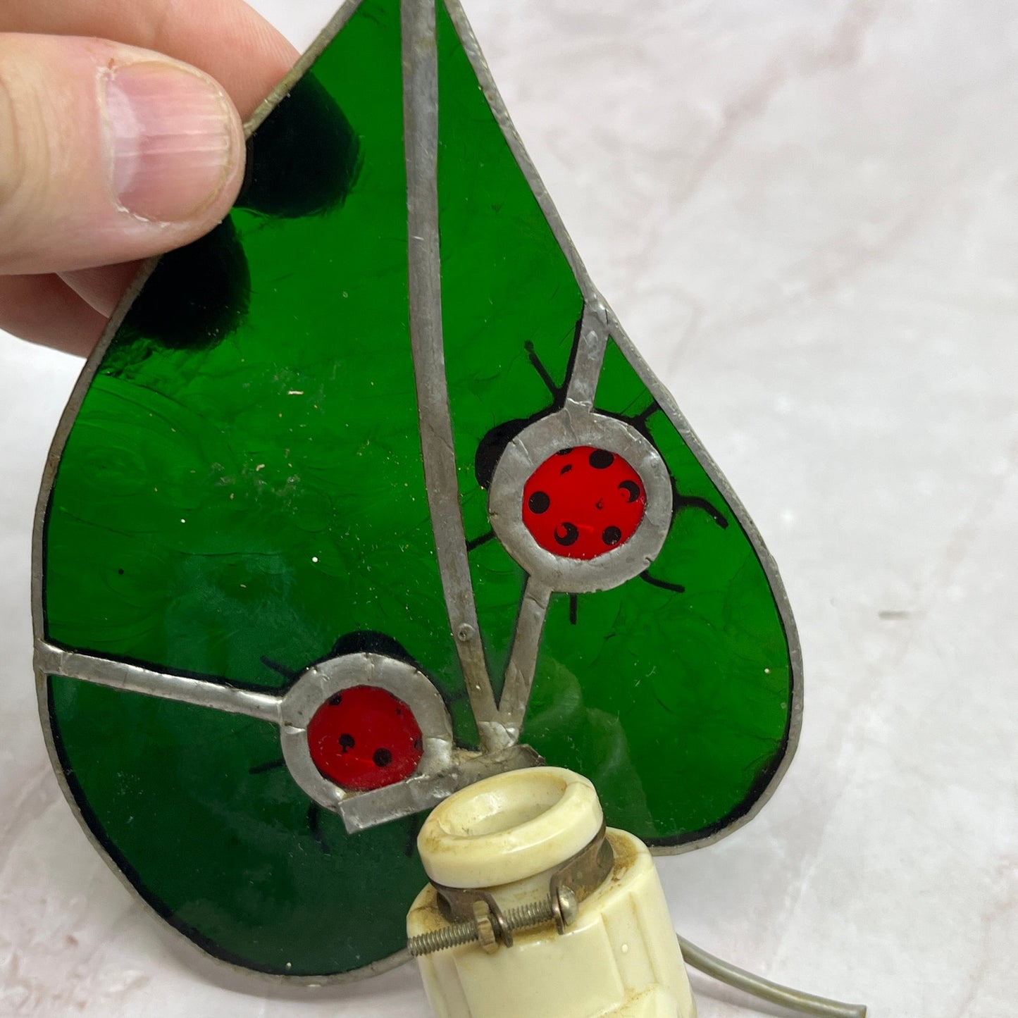 Vintage Ladybugs on Leaf Stained Glass Suncatcher Nightlight TH9