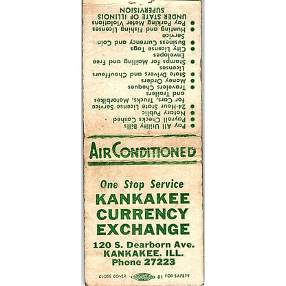 Kankakee Currency Exchange Kankakee IL Vintage Matchbook Cover SF3-Y2