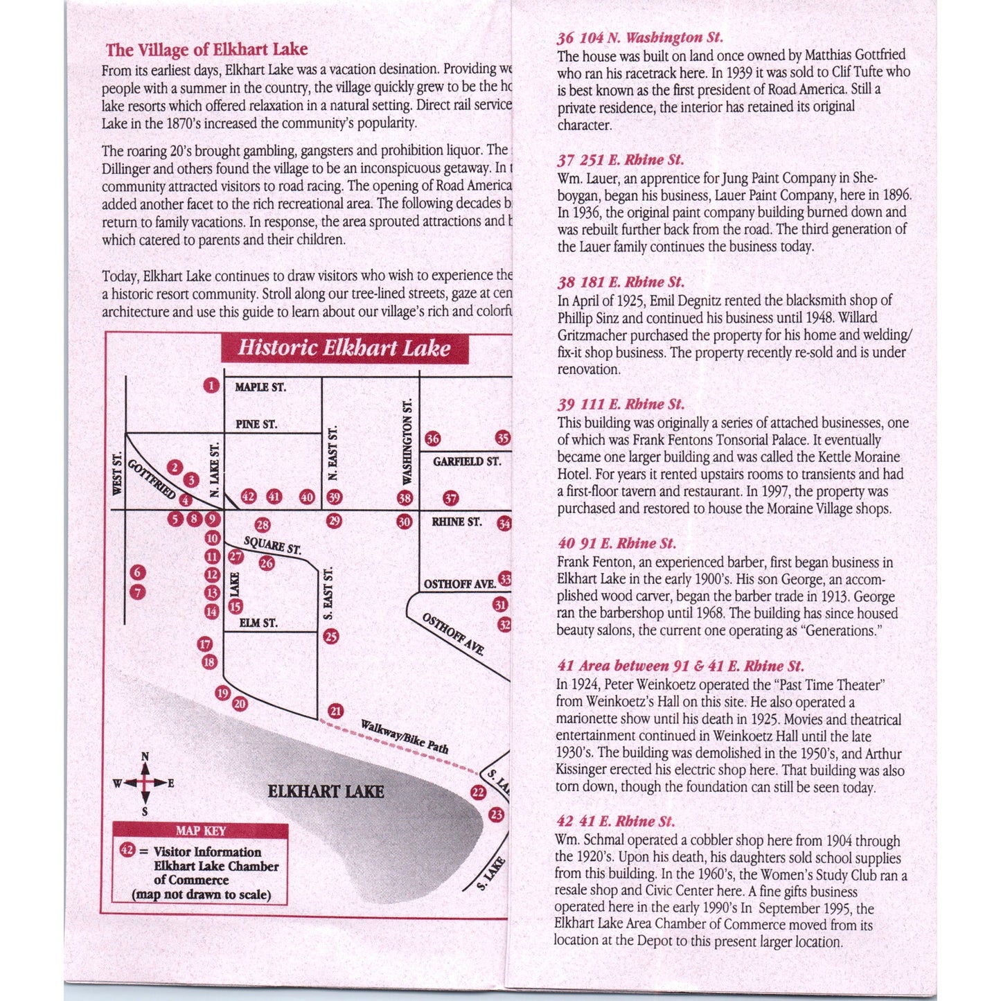 Vintage Elkhart Lake Wisconsin Walking Tour Map Fold Out Travel Brochure TF4-B1