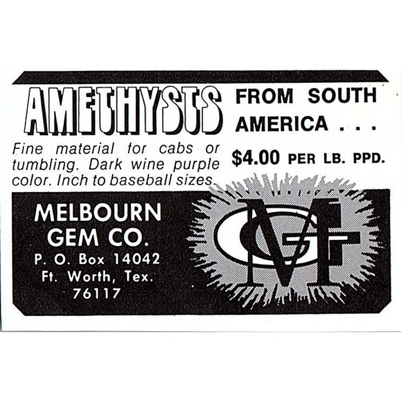 Melbourn Gem Co Amethysts Ft. Worth Texas 1972 Ad AF8-M3