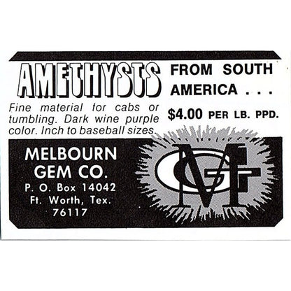 Melbourn Gem Co Amethysts Ft. Worth Texas 1972 Ad AF8-M3