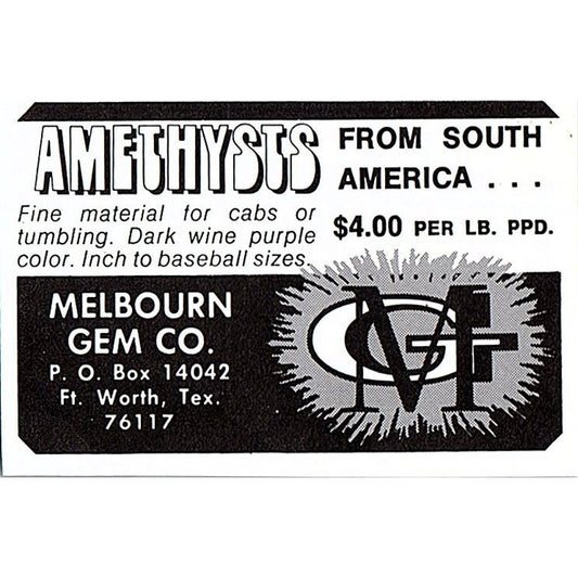 Melbourn Gem Co Amethysts Ft. Worth Texas 1972 Ad AF8-M3