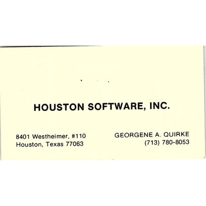 Georgene A Quirke Houston Software Inc Houston TX Vintage Business Card SD9-B2