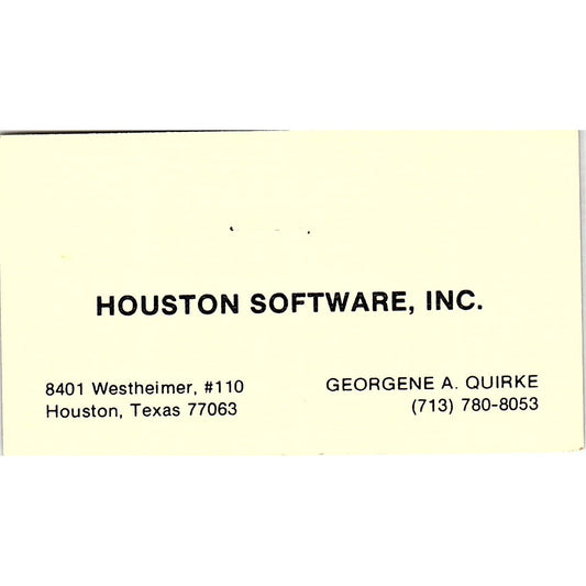 Georgene A Quirke Houston Software Inc Houston TX Vintage Business Card SD9-B2