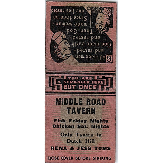 Middle Road Tavern Rena & Jess Toms Dutch Hill Vintage Matchbook Cover SC7-Y8
