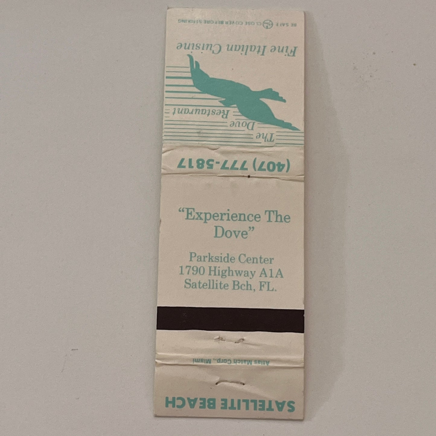 The Dove Restaurant Satellite Beach FL Vintage Matchbook Cover MB59-3